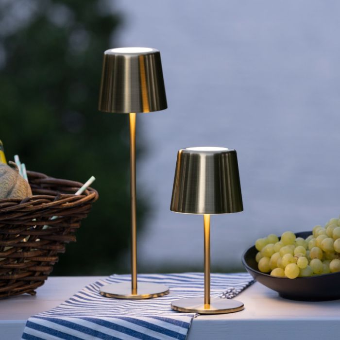 Lampada da tavolo da esterno ricaricabile in ottone moderna, Skander, 4W, bianco regolabile tra caldo e freddo LED, IP44, controllo touch