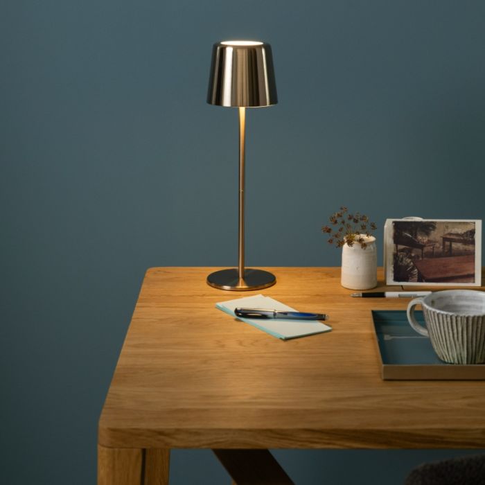 Lampada da tavolo da esterno ricaricabile in ottone moderna, Skander, 4W, bianco regolabile tra caldo e freddo LED, IP44, controllo touch