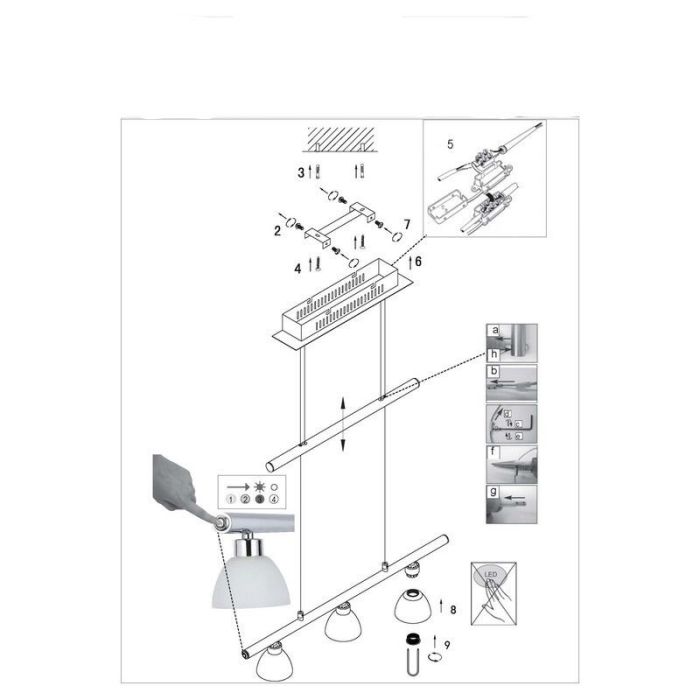 Lampada a sospensione cromata in vetro, Tromp, 5W, 3000K LED, controllo touch