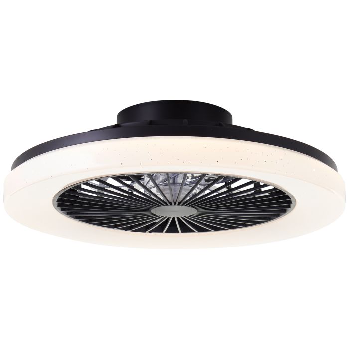 Ventilatore da soffitto nero moderno, Soren, 40W, bianco regolabile tra caldo e freddo LED, con telecomando