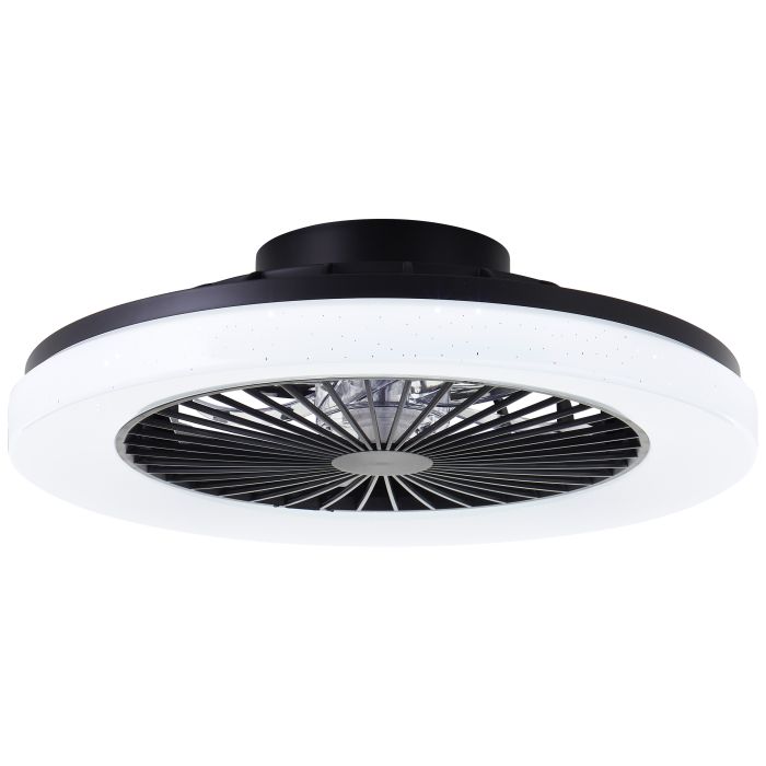 Ventilatore da soffitto nero moderno, Soren, 40W, bianco regolabile tra caldo e freddo LED, con telecomando