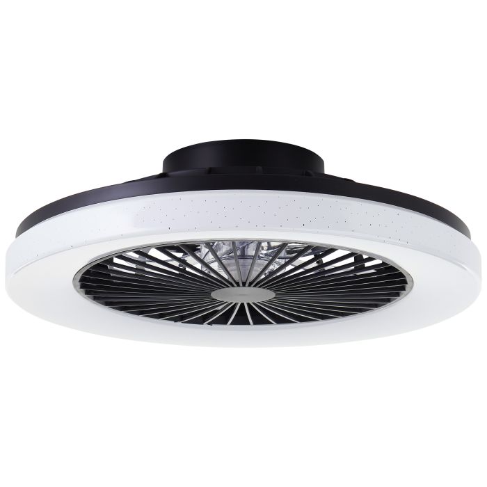 Ventilatore da soffitto nero moderno, Soren, 40W, bianco regolabile tra caldo e freddo LED, con telecomando