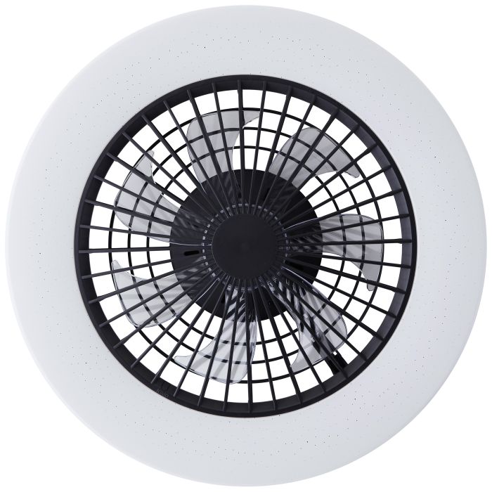 Ventilatore da soffitto nero moderno, Soren, 40W, bianco regolabile tra caldo e freddo LED, con telecomando