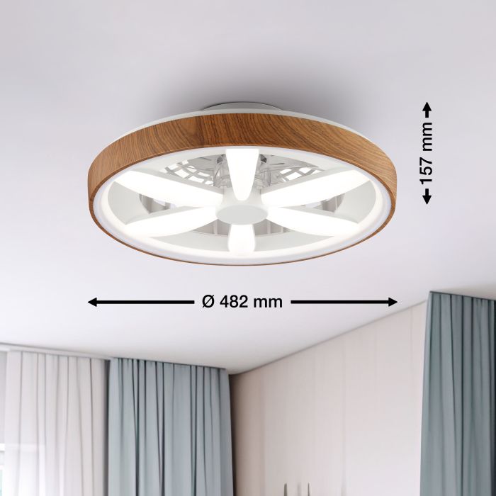 Ventilatore da soffitto in legno in plastica, Roos, 48W, RGBW LED, con telecomando