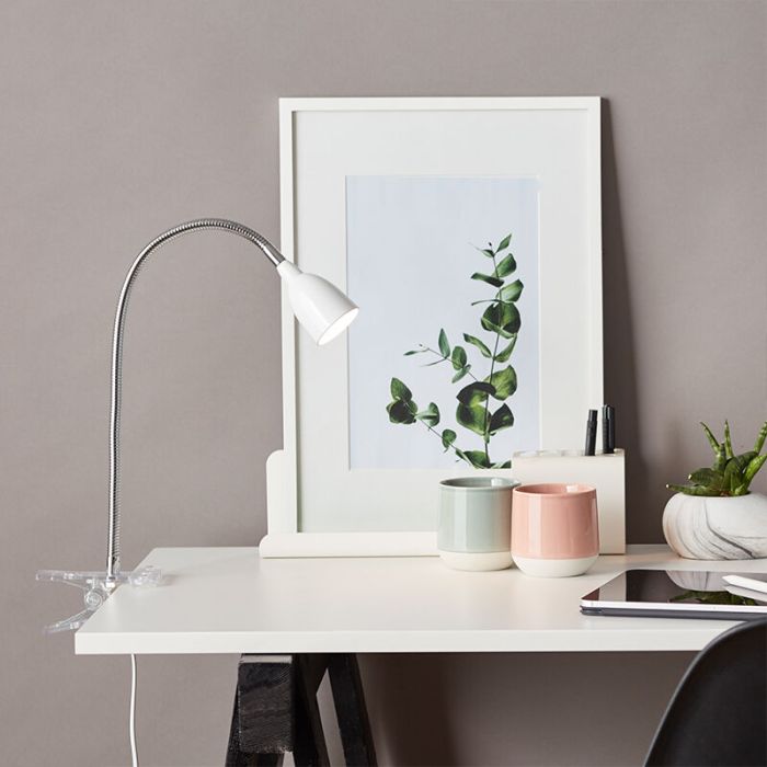 Faretto con pinza bianco in plastica, Kit, 2,4W, 3000K LED, con interruttore