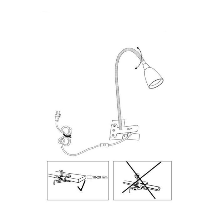 Faretto con pinza bianco in plastica, Kit, 2,4W, 3000K LED, con interruttore