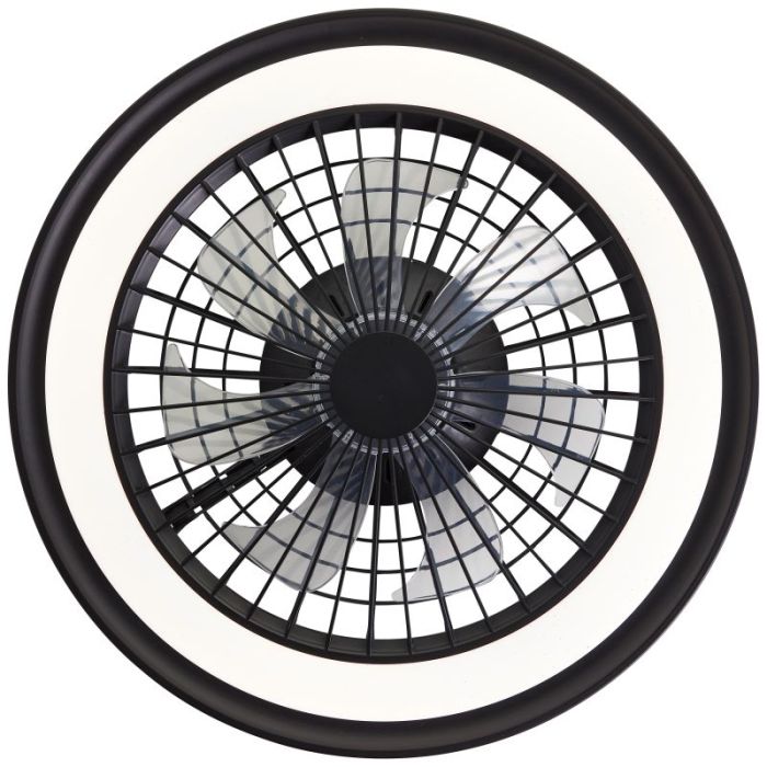Ventilatore da soffitto nero moderno, Stefanus, 40W, RGBW LED, con telecomando