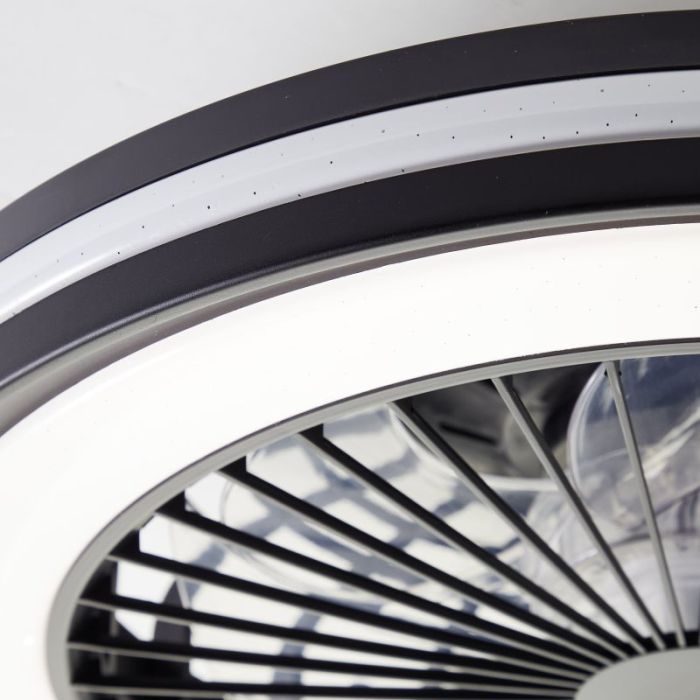 Ventilatore da soffitto nero moderno, Stefanus, 40W, RGBW LED, con telecomando