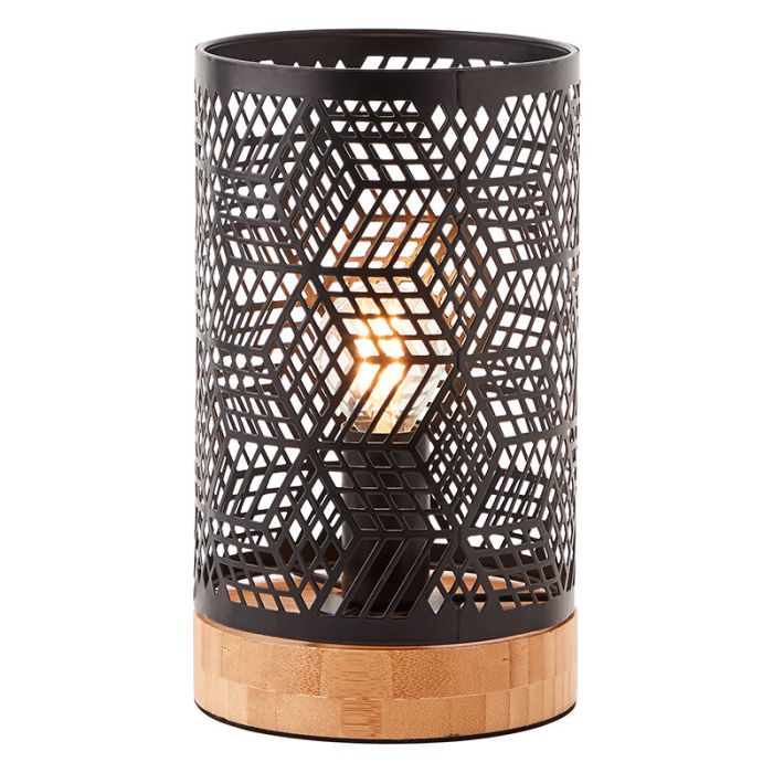 Lampada da tavolo in legno nera, Sherona, con interruttore