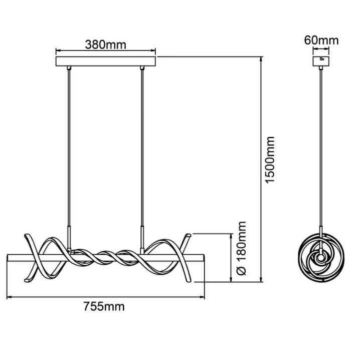 Lampada a sospensione nera moderna, Quang, 16W, 3000K LED