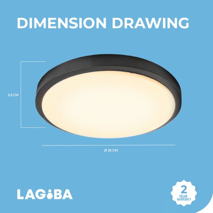 Plafoniera nera in plastica, Kos, 16W, 3000K LED