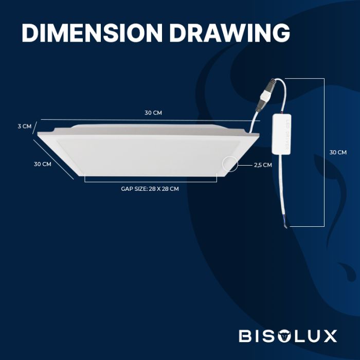 Pannello LED 30x30 cm, 18W, 6500K