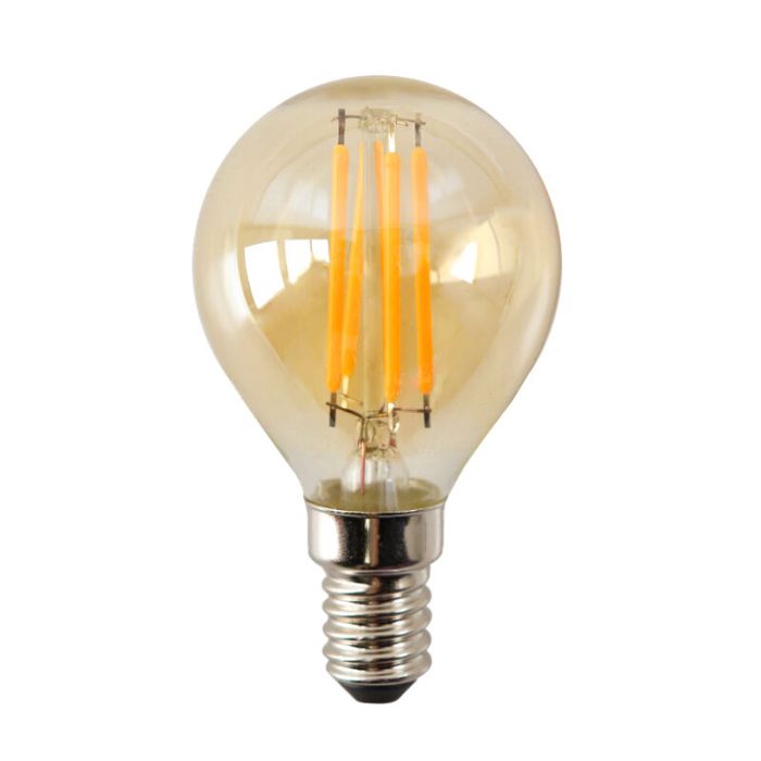 Lampadina LED Olucia E14 dimmerabile, P45, 3w, vetro ambrato, 2200k