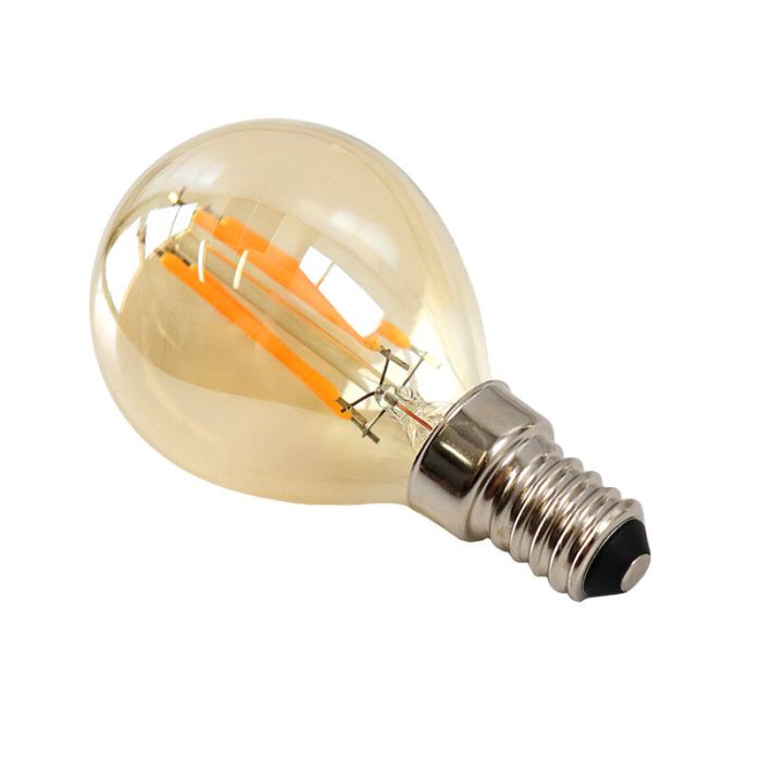Lampadina LED Olucia E14 dimmerabile, P45, 3w, vetro ambrato, 2200k