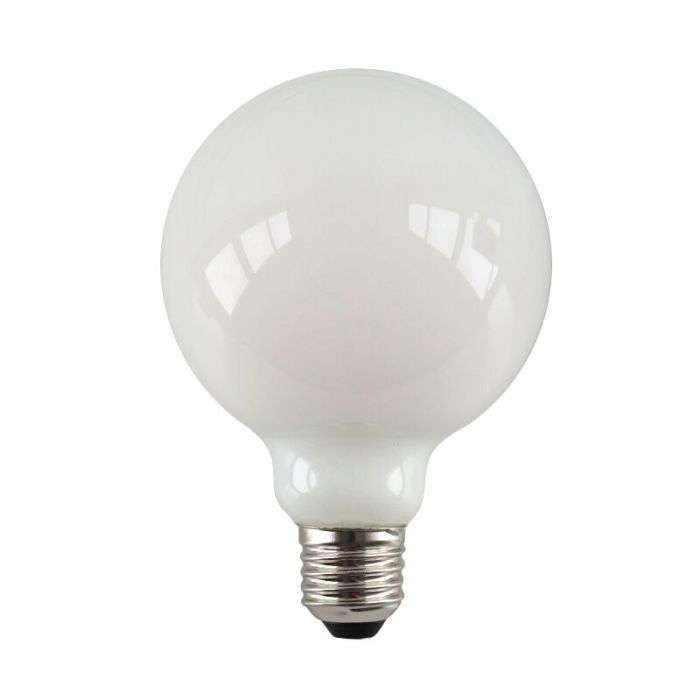 Lampadina LED Olucia E27 dimmerabile, G95, 5w, Vetro bianco, 2700k