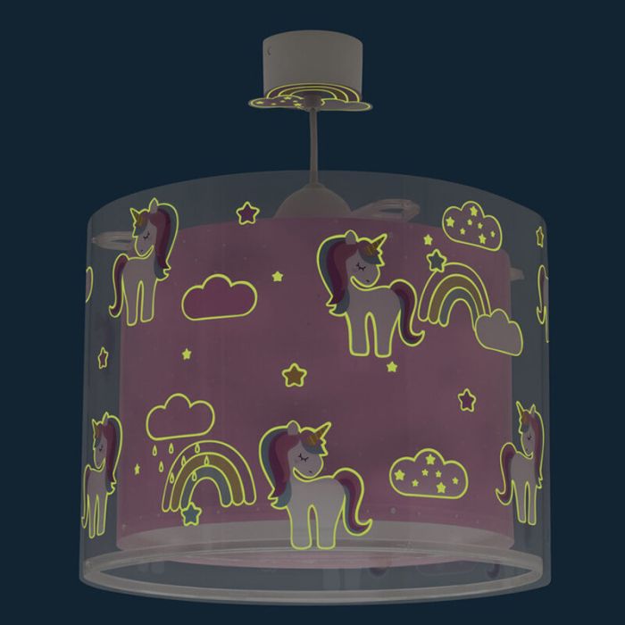 Lampada a sospensione per bambini rosa in plastica, Unicorn