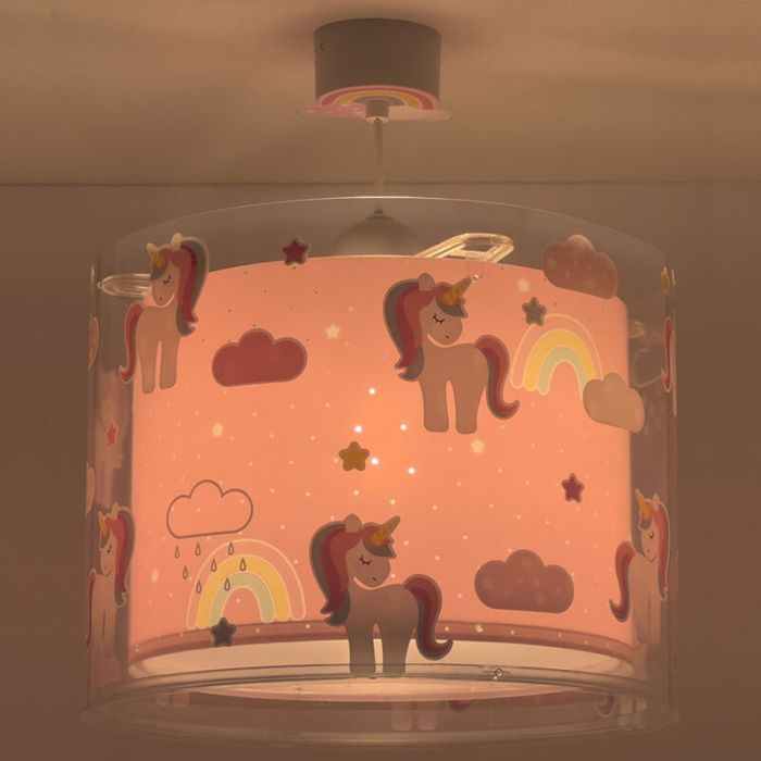 Lampada a sospensione per bambini rosa in plastica, Unicorn
