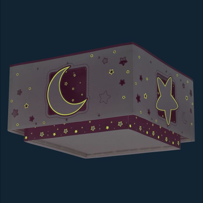 Lampada da soffitto per bambini rosa in plastica, Moon and stars