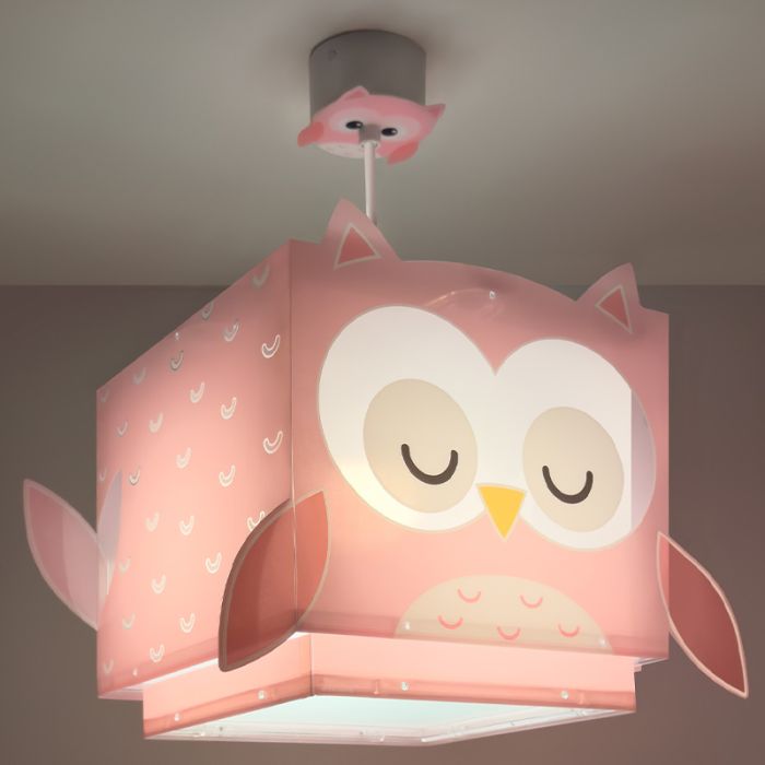 Lampada a sospensione per bambini rosa in plastica, Owls