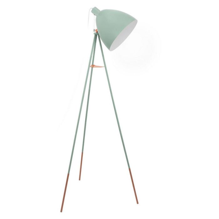 Lampada da terra treppiede verde metallo, Jezebel, con interruttore a strappo