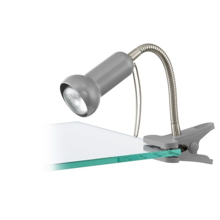 Faretto con pinza argento in plastica, Okko, con interruttore