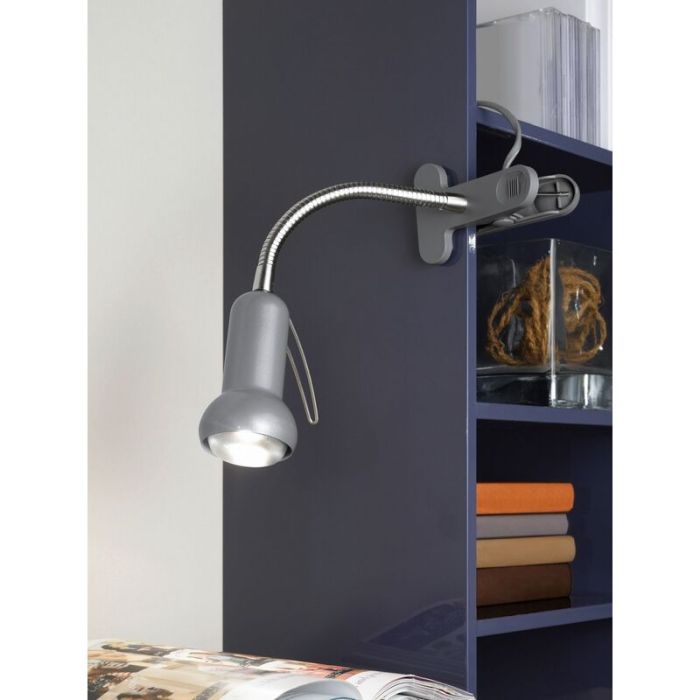 Faretto con pinza argento in plastica, Okko, con interruttore