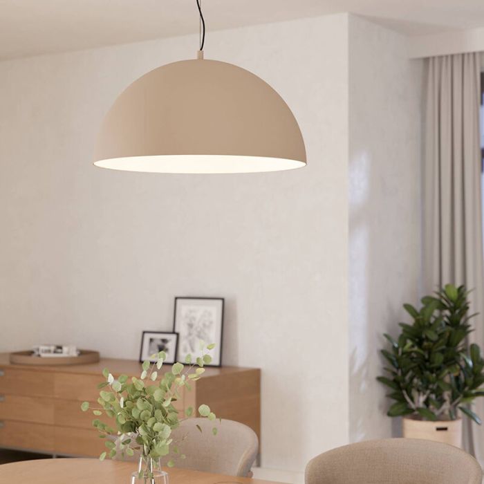 Lampada a sospensione semisfera beige in acciaio, Geneva