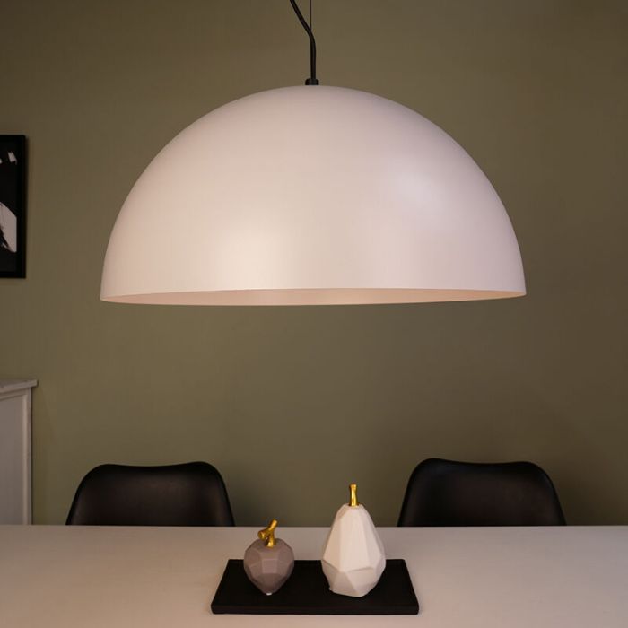 Lampada a sospensione semisfera beige in acciaio, Geneva