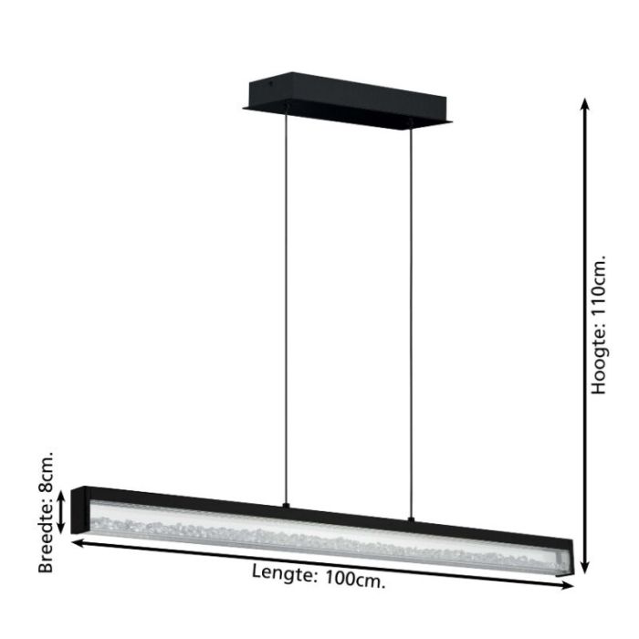 Lampada a sospensione nera in cristallo, Aarnoud, 6W, bianco regolabile tra caldo e freddo LED, controllo touch