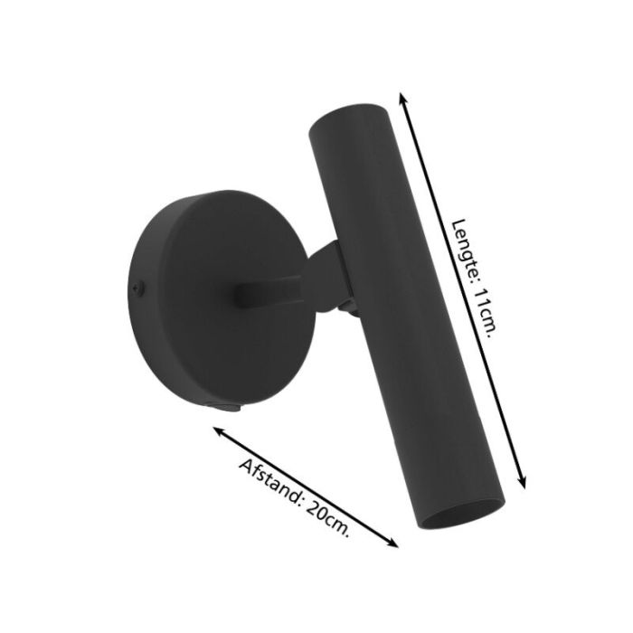Applique da parete nera in alluminio, Aleyna, 5W, 3000K LED, con interruttore