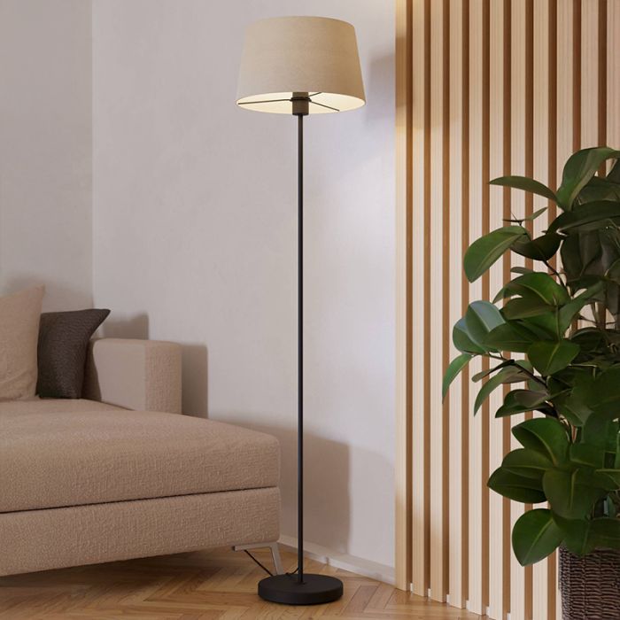 Lampada da terra nera in tessuto, Siham, con interruttore