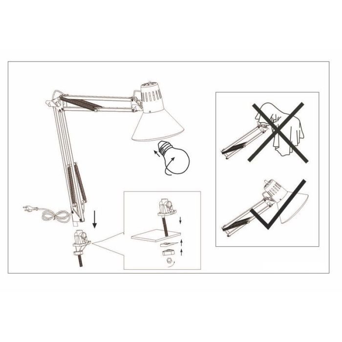 Lampada con morsetto argenta in plastica, Jordin, con interruttore