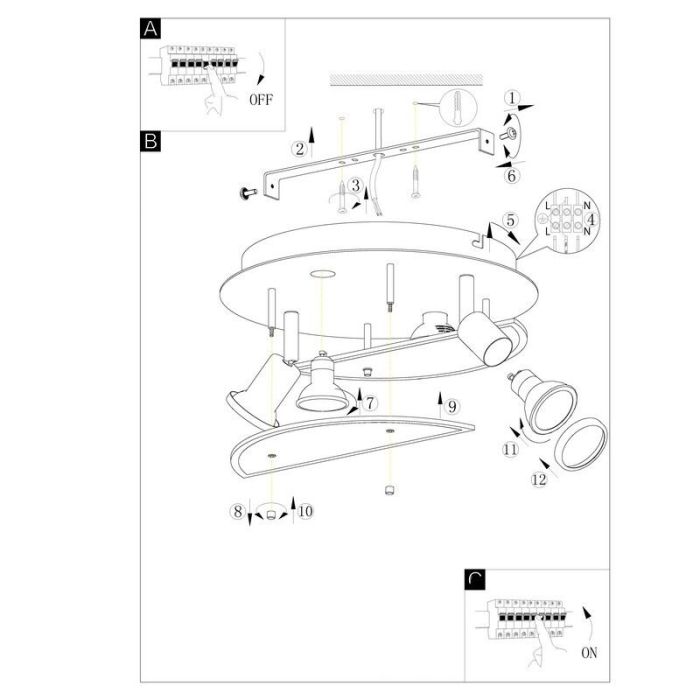 Faretto da soffitto cromato in vetro, Lusie