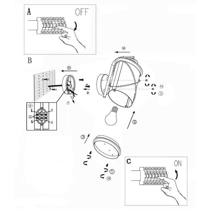 Lampada da esterno nera in plastica, Alisia, IP44