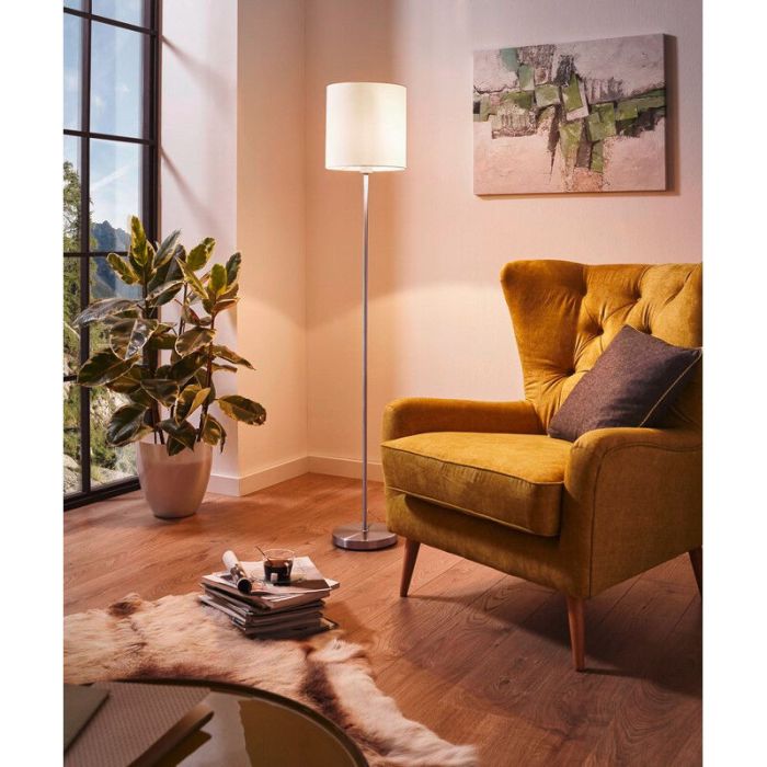 Lampada da terra bianca in tessuto, Abano, con interruttore