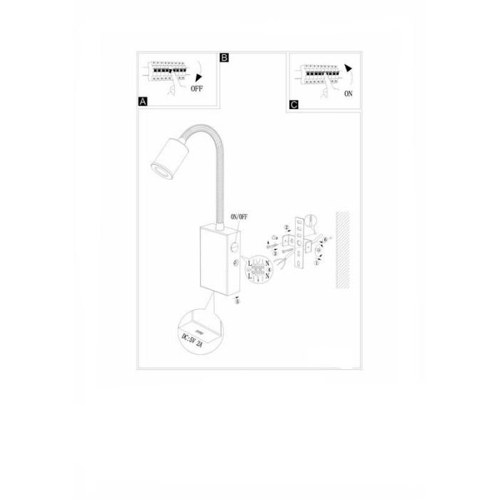 Applique da parete bianca in plastica, Cafer, 4W, 3000K LED, con interruttore