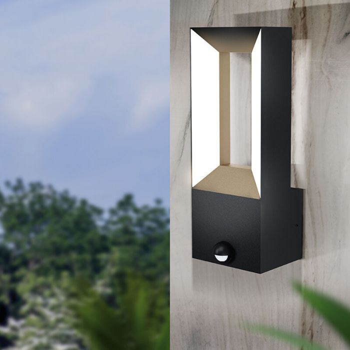 Applique da esterno con sensore di movimento nera in alluminio, Larisa, 5W, 3000K LED, IP44
