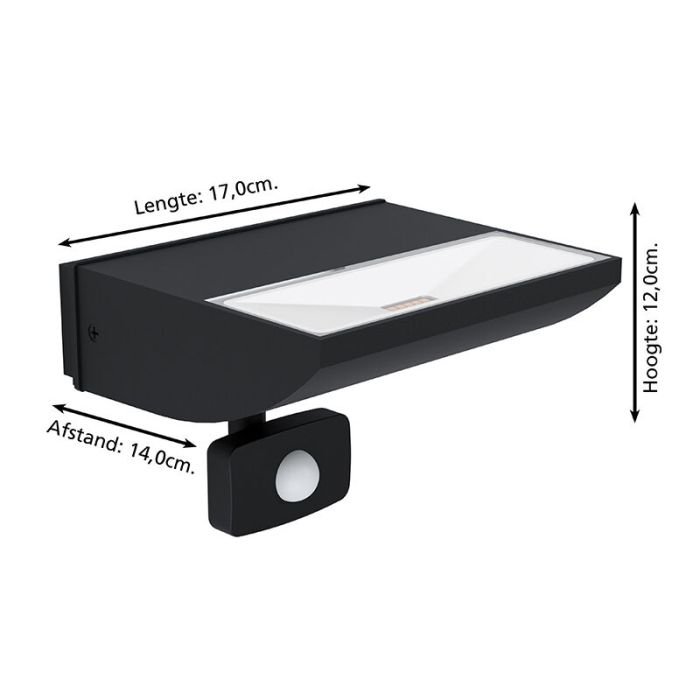Applique da esterno con sensore di movimento nera in alluminio, Samuel, 10,5W, 3000K LED, IP44