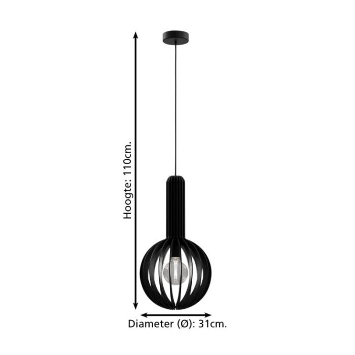 Lampada a sospensione in legno nera, Kenney