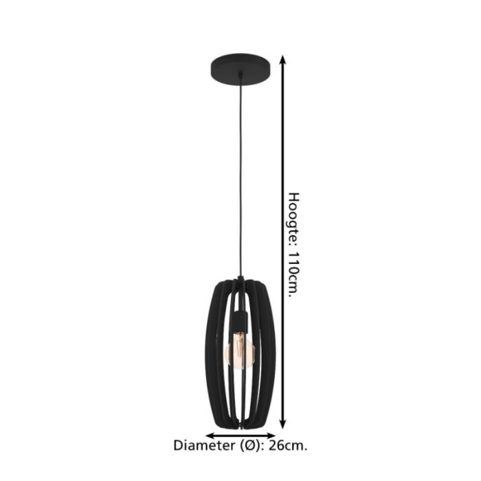 Lampada a sospensione in legno nera, Wilko