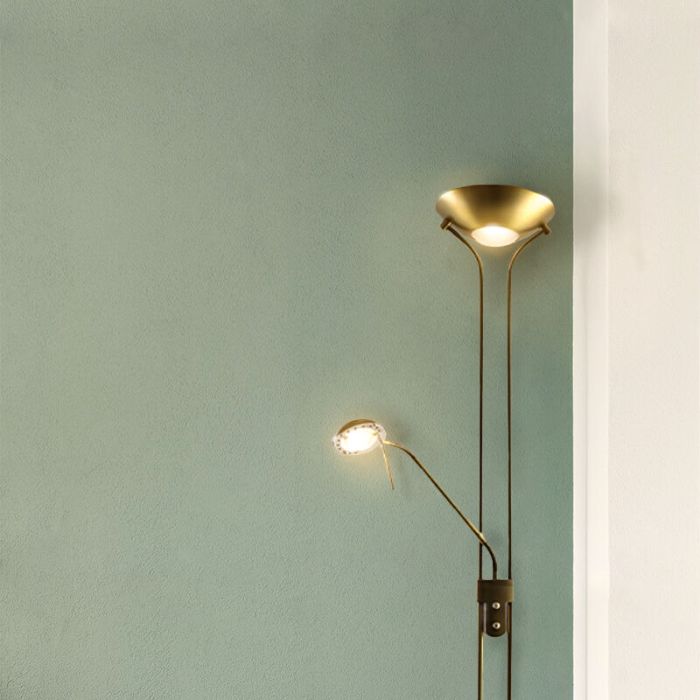 Piantana da lettura da terra in ottone moderna, Salvador, 18W, 3000K LED, con interruttore