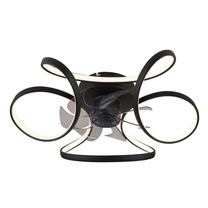 Ventilatore da soffitto nero in plastica, Joske, 40W, bianco regolabile tra caldo e freddo LED, con telecomando