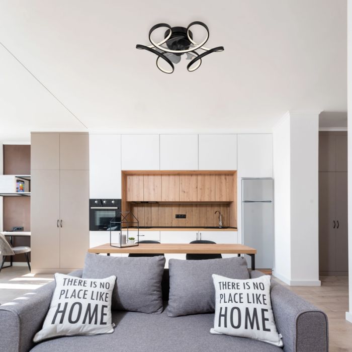 Ventilatore da soffitto nero in plastica, Joske, 40W, bianco regolabile tra caldo e freddo LED, con telecomando