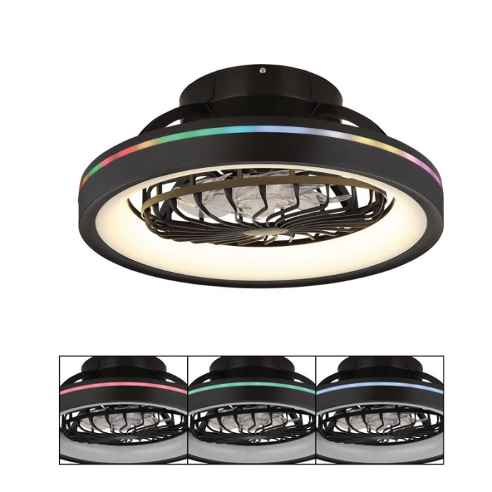 Ventilatore da soffitto nero in plastica, Lenard, 40W, bianco regolabile tra caldo e freddo LED, con telecomando