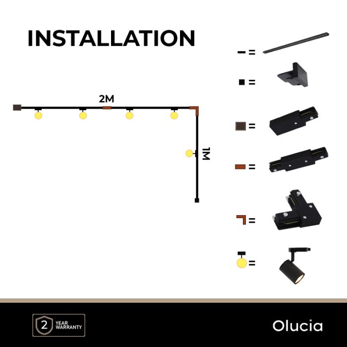 3M sistema di illuminazione a binario monofasico nero con angolo + 5 Elena faretti a binario