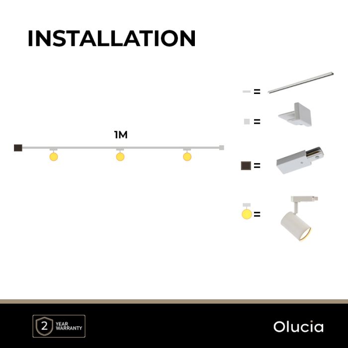 1M sistema di illuminazione a binario monofasico bianco + 3 Elena faretti a binario