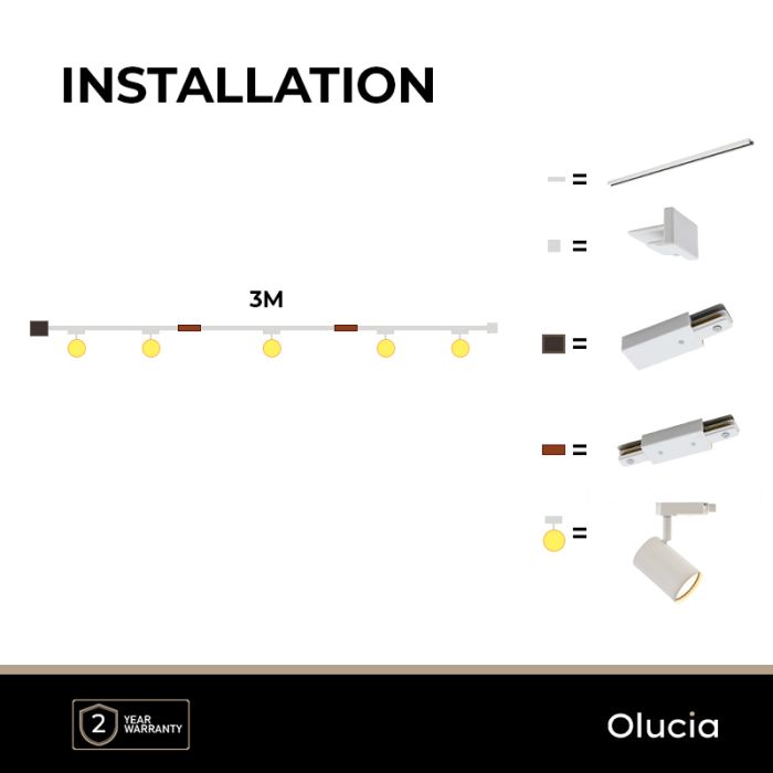 3M sistema di illuminazione a binario monofasico bianco + 5 Elena faretti a binario