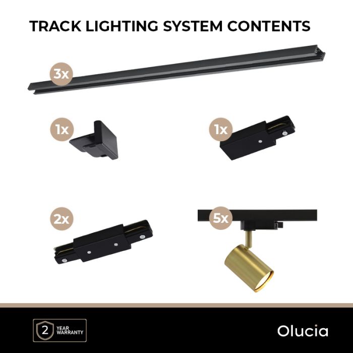 3M sistema di illuminazione a binario monofasico ottone + 5 Elena faretti a binario