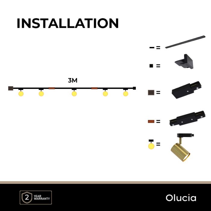 3M sistema di illuminazione a binario monofasico ottone + 5 Elena faretti a binario