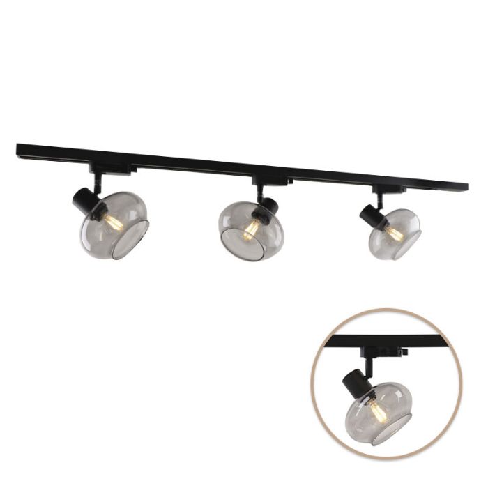 1M sistema di illuminazione a binario monofasico nero + 3 Skip faretti a binario